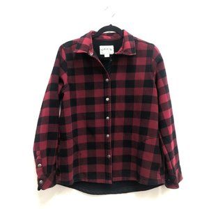 Orvis Flannel Snap Up Shirt Jacket Red Black Plaid Fleece Lined Warm Women's Lrg
